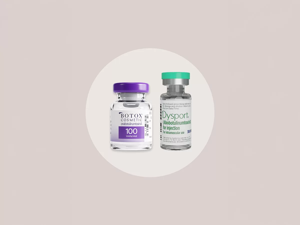 An image of a Botox vial next to a Dysport Vial