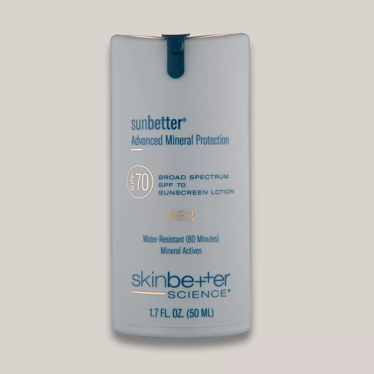 A high-resolution image of the sunbetter SHEER SPF 70 Sunscreen Lotion, 50 ml, showcasing its lightweight formula that offers high SPF 70 protection against UVA and UVB rays with a smooth, sheer finish that blends seamlessly into the skin.