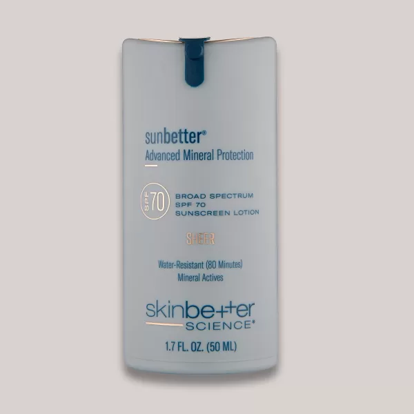 A high-resolution image of the sunbetter SHEER SPF 70 Sunscreen Lotion, 50 ml, showcasing its lightweight formula that offers high SPF 70 protection against UVA and UVB rays with a smooth, sheer finish that blends seamlessly into the skin.