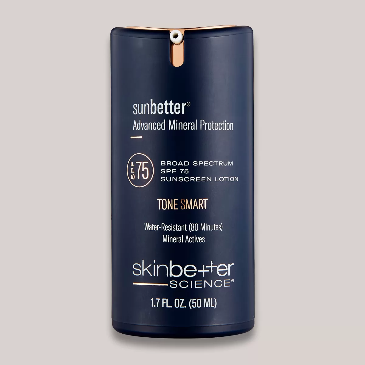 A high-resolution image of the sunbetter TONE SMART SPF 75 Sunscreen Lotion, 50 ml, showcasing its tone-adapting formula that provides SPF 75 protection while evening out skin tone for a smooth, flawless complexion.