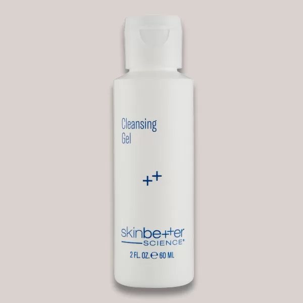 A high-resolution image of the SkinBetter Cleansing Gel, 2 fl oz, travel-size, showcasing its sleek and modern packaging design while highlighting its gentle yet effective formula for removing impurities and cleansing the skin.
