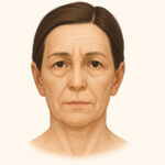 Illustration of a middle-aged woman’s face showing common wrinkle areas